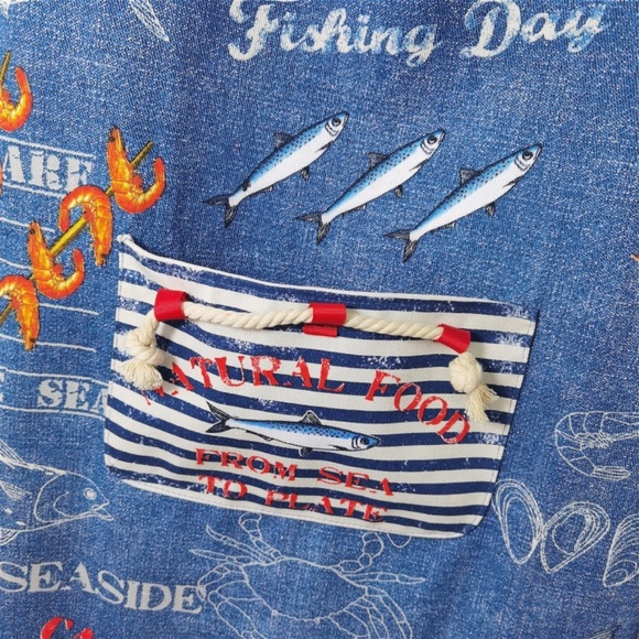 NWT Kitchen APRON SEAFOOD fish chef Apron - French Chic Apron 100% Cotton - OS - Picture 4 of 10